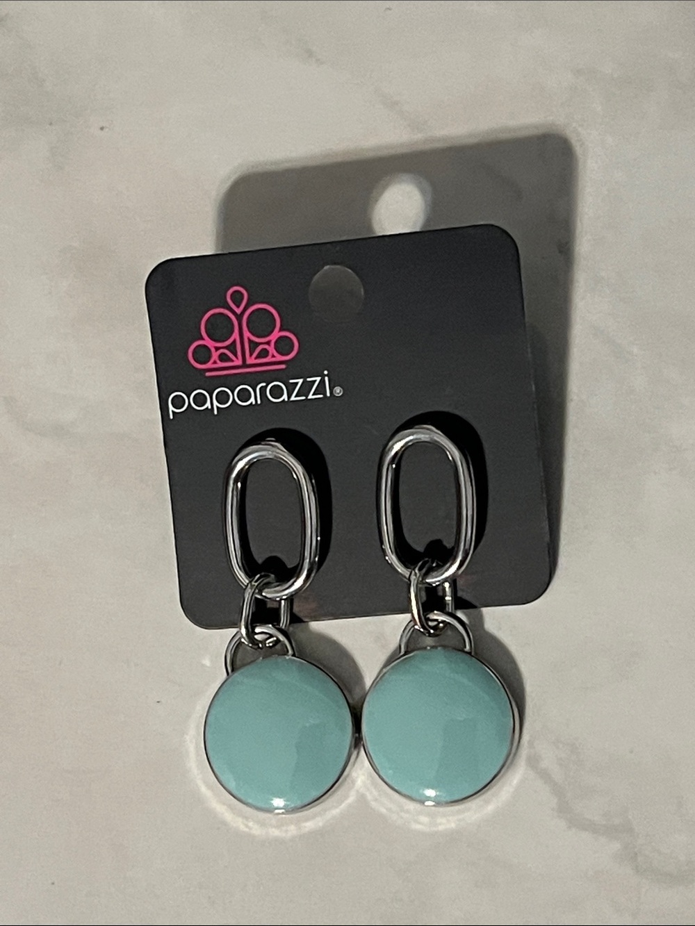 Paparazzi Aqua Circle Drop Earrings - Silver Tone